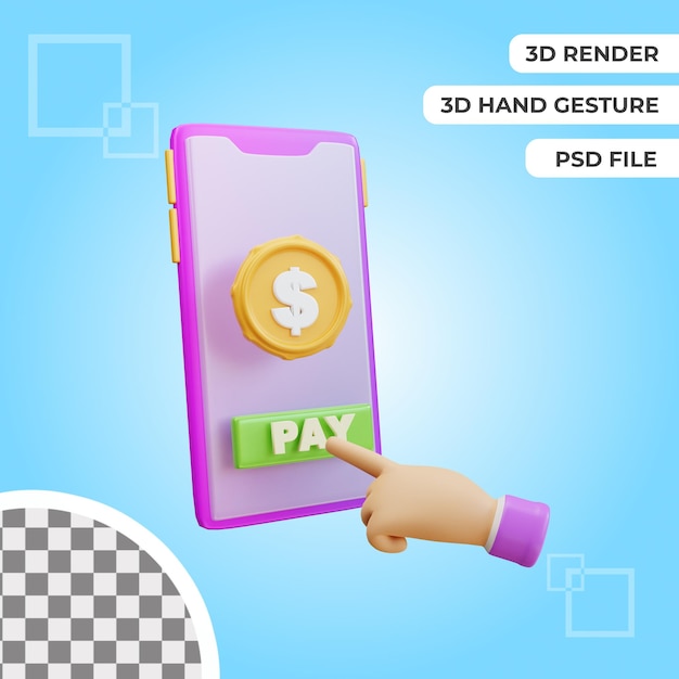 Geste De La Main 3d Avec Rendu D'illustration En Dollars Payants Isolé