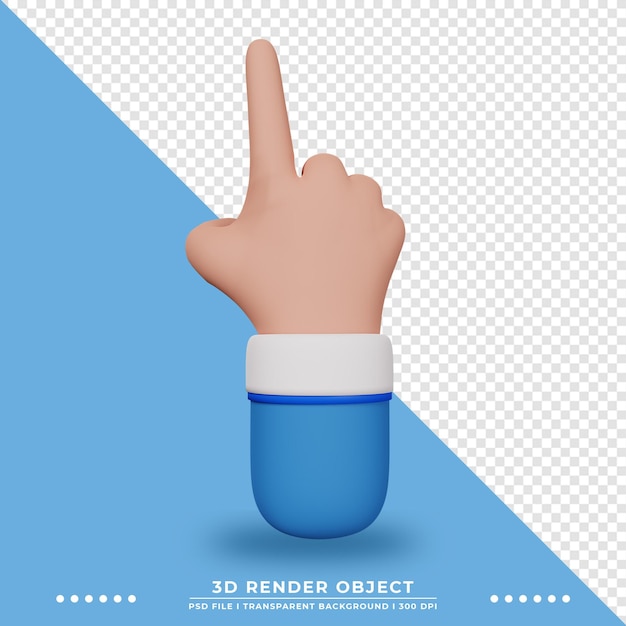 geste de la main de dessin animé 3d avec la couleur des vêtements bleus et blancs