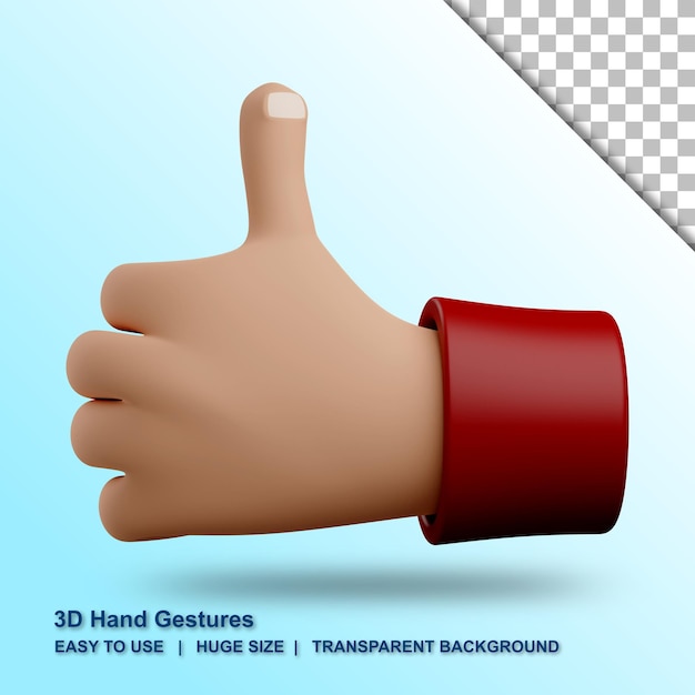 PSD geste des mains 3d pouce en l'air avec fond isolé