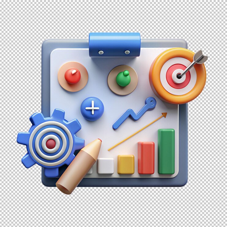 PSD gestión empresarial y planificación de proyectos estrategia y análisis de datos vector concepto 3d hart plan objetivo engranaje
