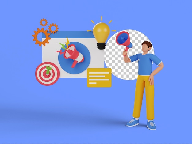 Gestione aziendale. concetto di gestione del marketing. illustrazione 3D