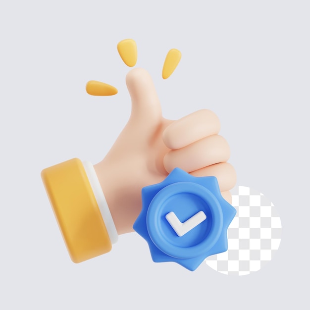 Gesto de aprobación del icono 3D con el pulgar hacia arriba