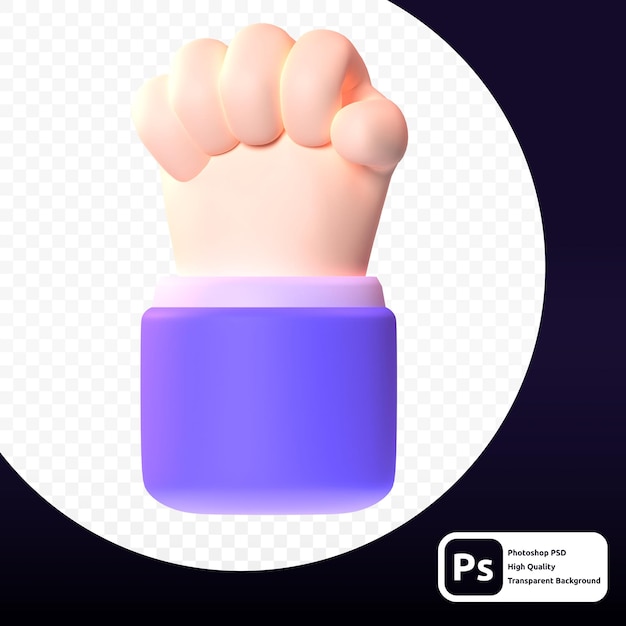 Gesto de punho levantado em renderização 3D para web ou apresentação de ativos gráficos