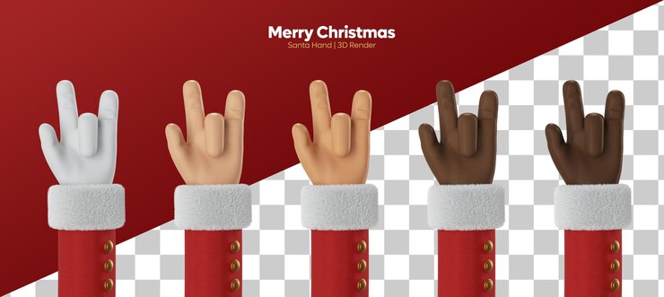 Gesto della roccia della mano del fumetto del Babbo Natale 3D