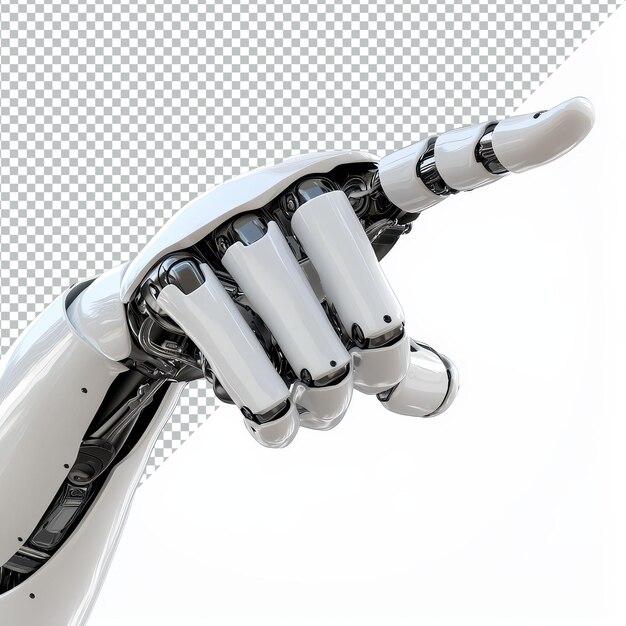 Gesto di mano di Android su uno sfondo trasparente che dimostra le sfumature del design e della tecnologia robotica Gesto di mani di Android su sfondo trasparenteso