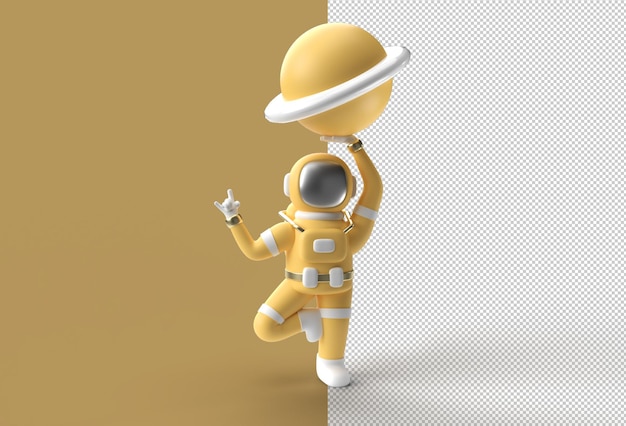 Gesto di roccia astronauta rendering 3D con file PSD trasparente pianeta Giove in possesso.