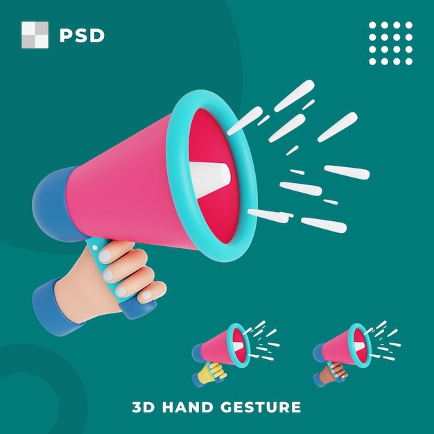 PSD gesto de mano 3d con altavoz de mano