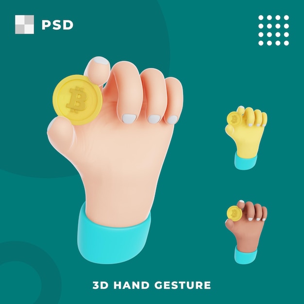 PSD gesto de la mano 3d con hold bitcoin