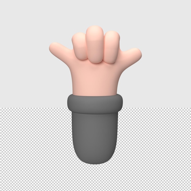Gesto de mano 3D Rock en ilustración de objeto renderizado