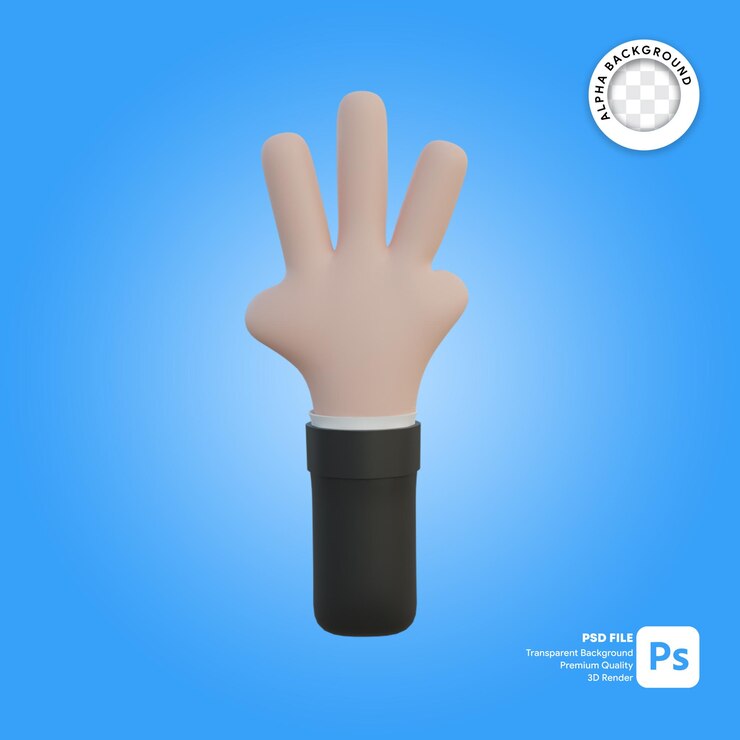 PSD gesto de la mano 3d tres dedos delante