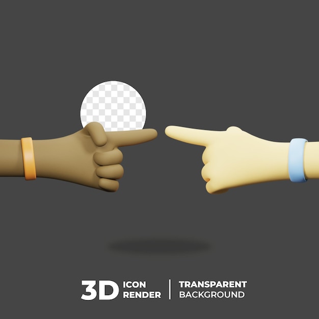 Gesto de la mano de la amistad 3d apuntando uno al otro