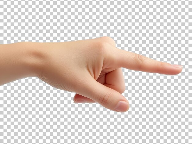 Gesto de la mano apuntando sobre un fondo neutral en una iluminación suave transparente