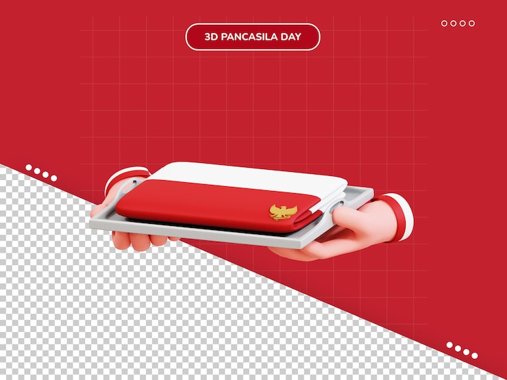 PSD gesto de la mano birng bandera indonesia icono 3d