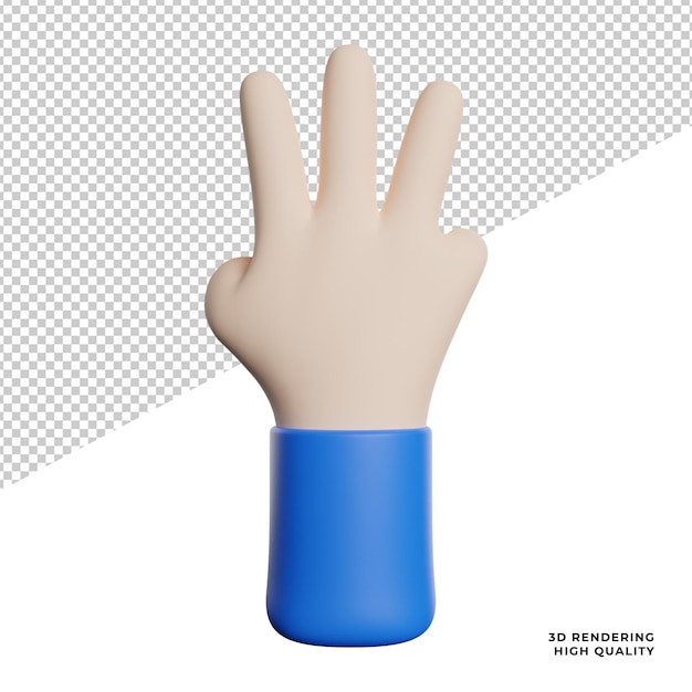Gesto de la mano contando vista frontal icono 3D rendering ilustración sobre fondo transparente