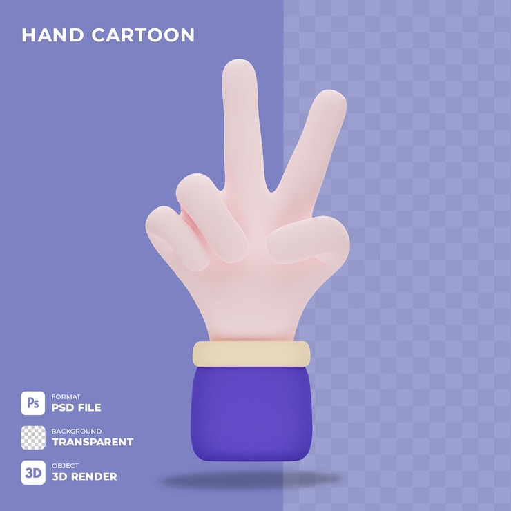 PSD gesto de la mano de dibujos animados 3d iconos que muestran los dedos con fondo transparente
