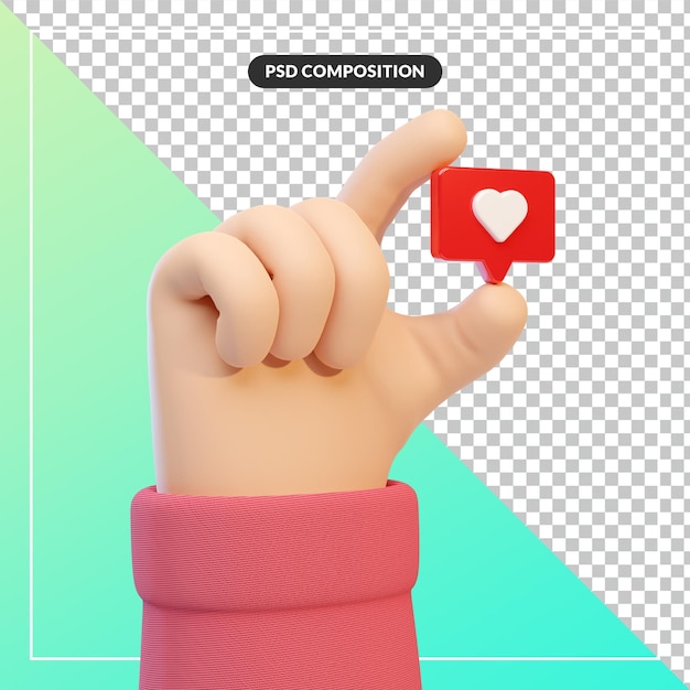 Gesto de la mano de dibujos animados en 3d con instagram como icono