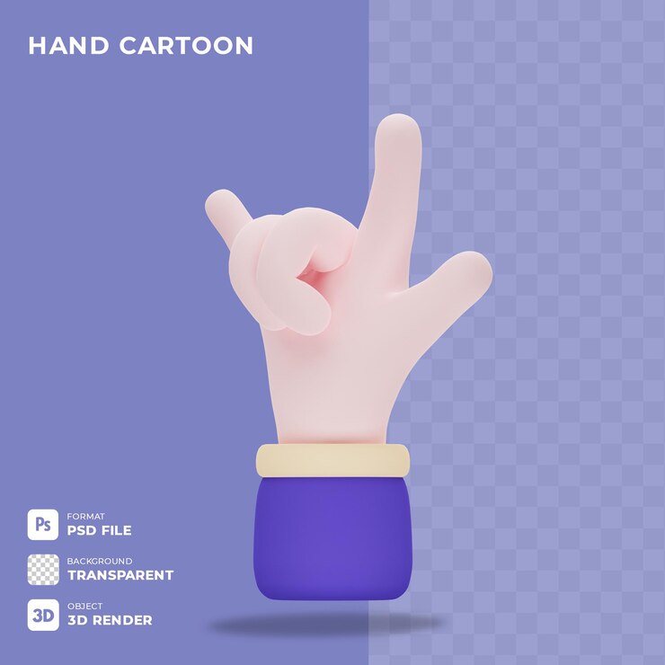 PSD gesto de la mano de dibujos animados del icono 3d que muestra el dedo con fondo transparente