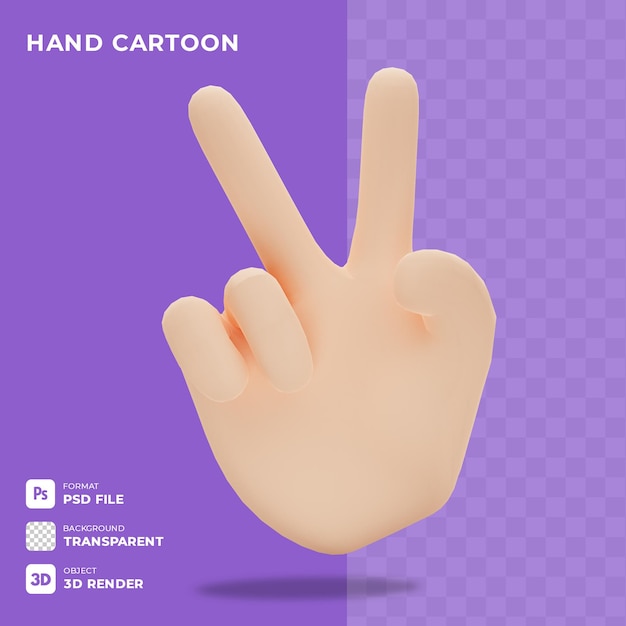 GESTO DE LA MANO DE DIBUJOS ANIMADOS DEL ICONO 3D QUE MUESTRA LA POSICIÓN DEL DEDO CON FONDO TRANSPARENTE