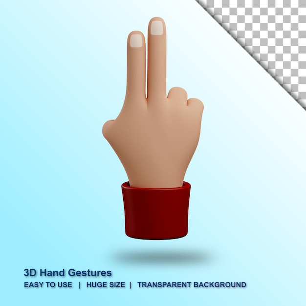 PSD gesto de mano de dos dedos 3d con fondo aislado