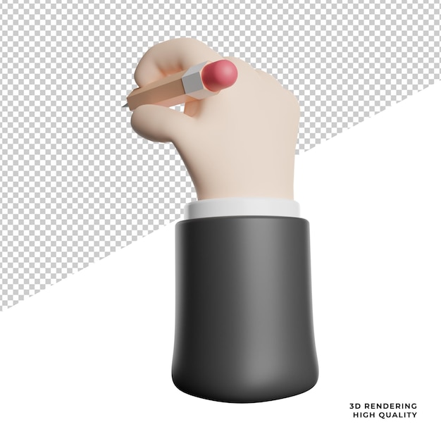 Gesto de mano Escribir icono de vista frontal Ilustración de representación 3d sobre fondo transparente