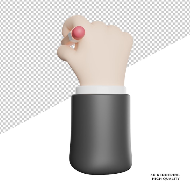 Gesto de mano Escribir icono de vista lateral Ilustración de renderizado 3d sobre fondo transparente