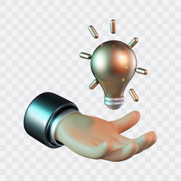 Gesto de la mano con el ícono 3D de la idea