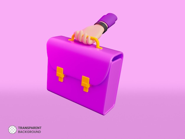 Gesto de mano con icono de maletín de oficina aislado 3d render ilustración