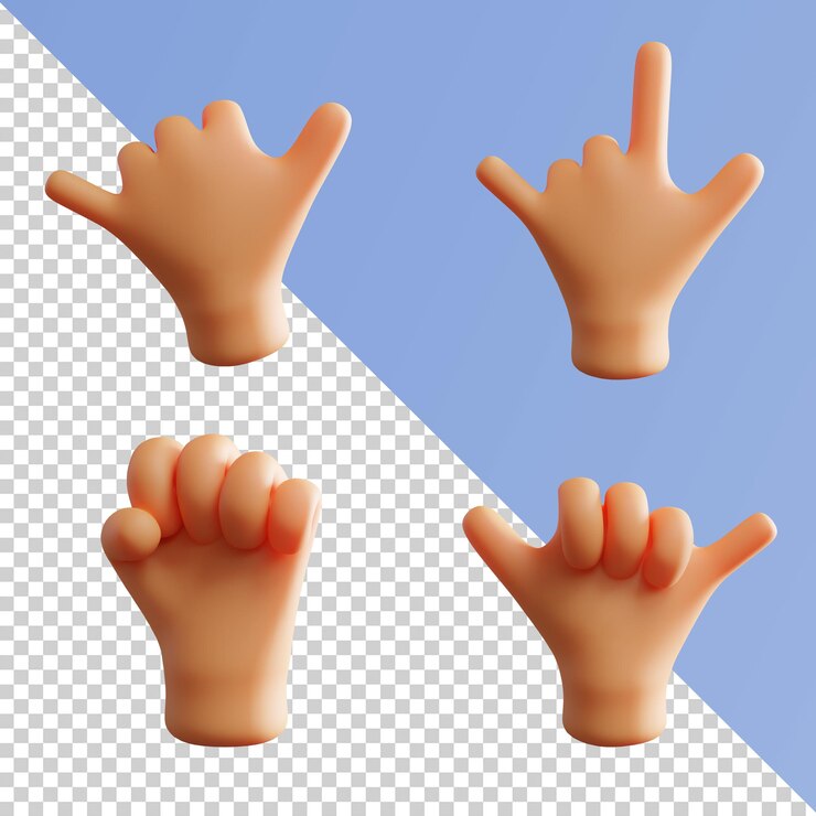 PSD gesto con la mano representación 3d linda bien paz pulgar arriba paquete de roca metálica