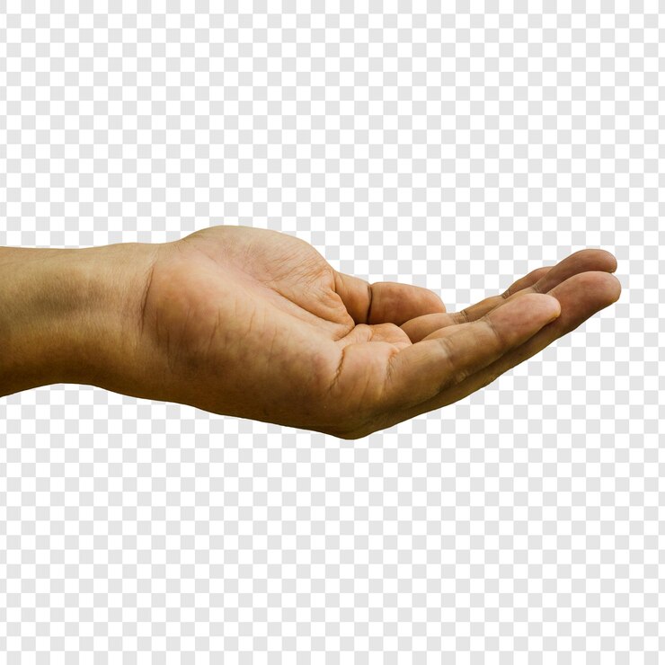 Gesto de ofrenda de la mano abierta aislado en un fondo transparente