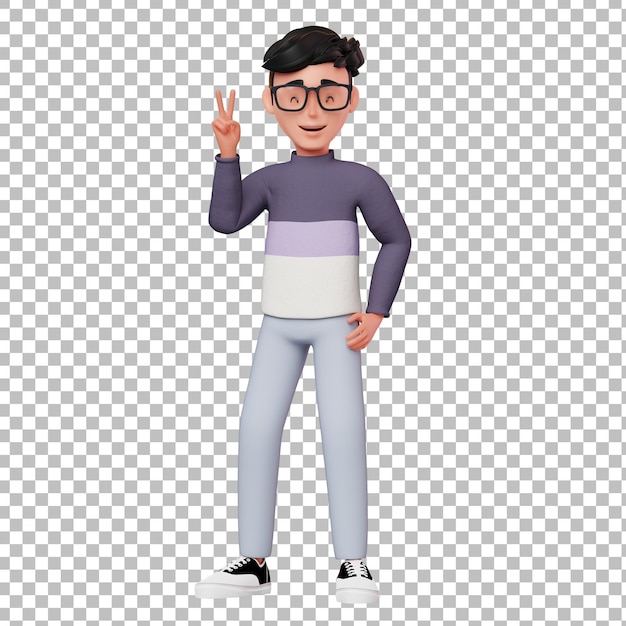 PSD gesto de paz de personaje masculino 3d