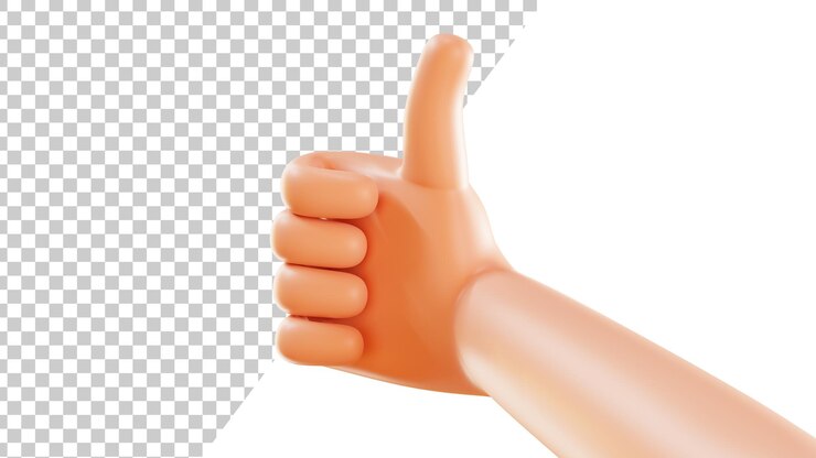 PSD gesto de pulgar hacia arriba aislado en un fondo blanco 3d render mano de dibujos animados muestra un gesto de aprobación