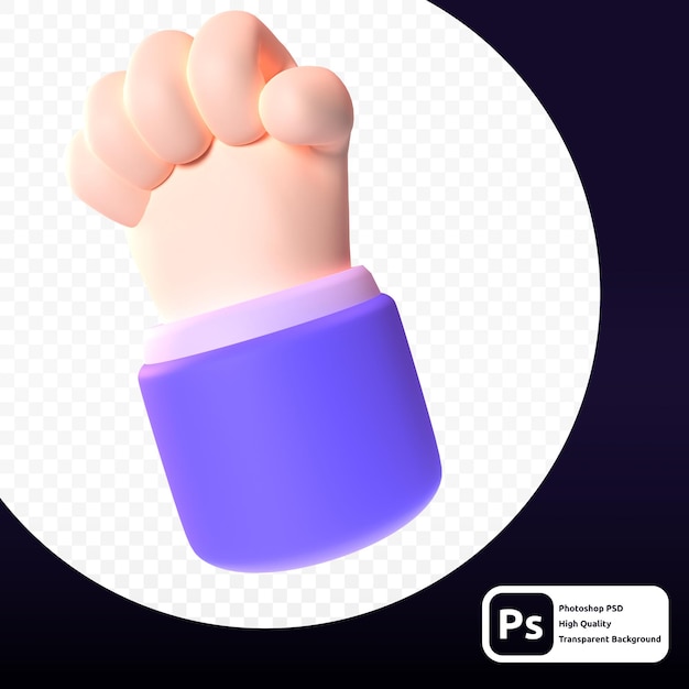 Gesto de puño levantado en renderizado 3D para presentación o web de activos gráficos