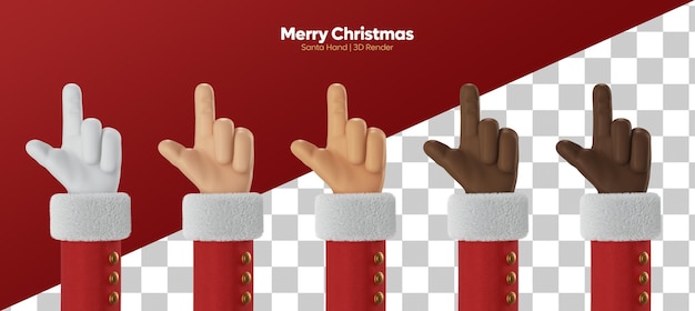 PSD gesto señalador de la mano de dibujos animados de papá noel 3d