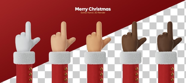 Gesto señalador de la mano de dibujos animados de papá noel 3d