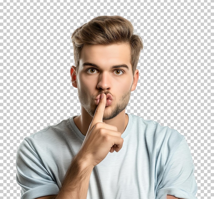 PSD el gesto del silencio del hombre aislado en un fondo transparente