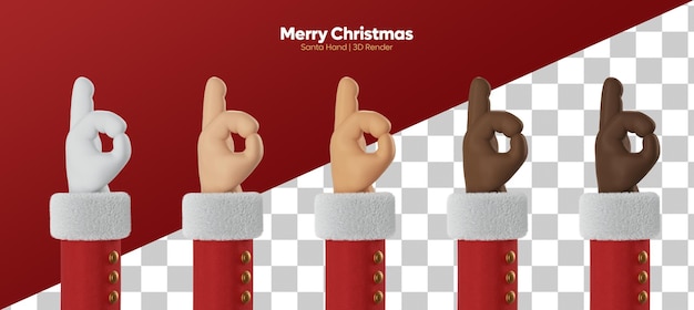 Gesto superior de la mano de la historieta de papá noel 3d