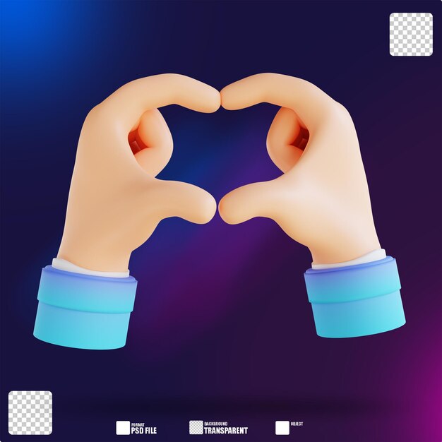 Gestos de la mano del corazón de la ilustración 3D