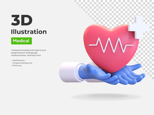 Gesundes Herz Symbol 3D-Illustration rendern
