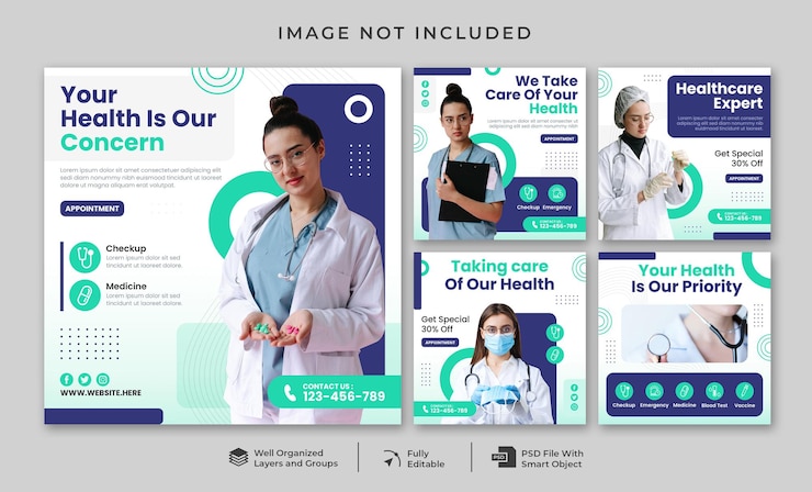 PSD gesundheitsklinik und medizinische instagram-beitragsvorlage