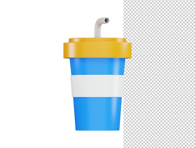 Getränkebecher aus papier aus kunststoff mit rohr für sodasaftkaffeetee-fast-food-symbol 3d-rendering