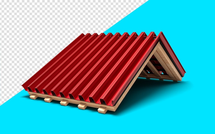 PSD gewelltes rotes blech holzkonstruktionsrahmen 3d-darstellung