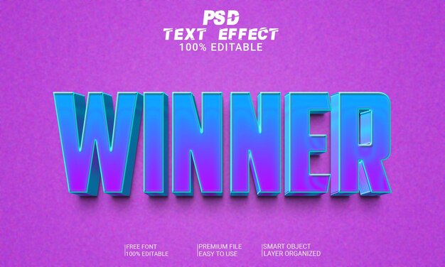 Gewinner 3D-Texteffekt-PSD-Datei