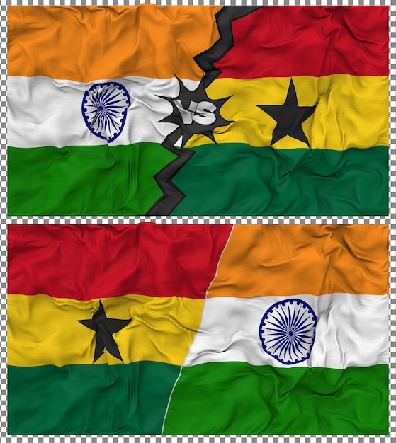 Ghana contra la India Media bandera combinada con tela y textura en 3D