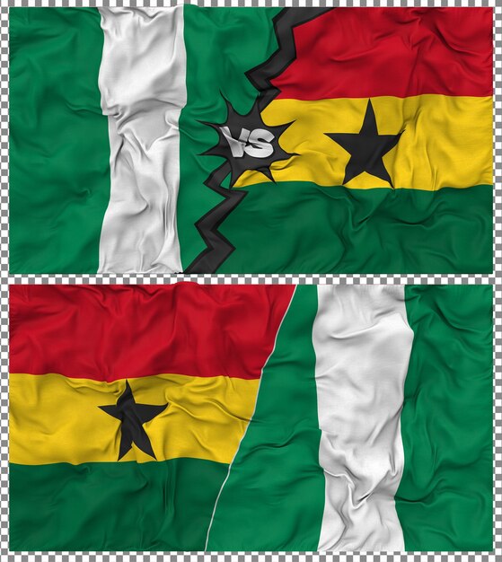 Le Ghana contre le Nigéria Half Combined Flag Cloth Bump Texture Rendering 3D