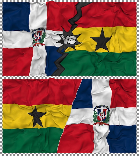 Ghana contro Dominica Metà combinata bandiera tessuto bump texture rendering 3D