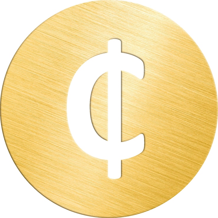 PSD ghanaian cedi currency symbol on golden coin concept of internet web cash money exchange clipart