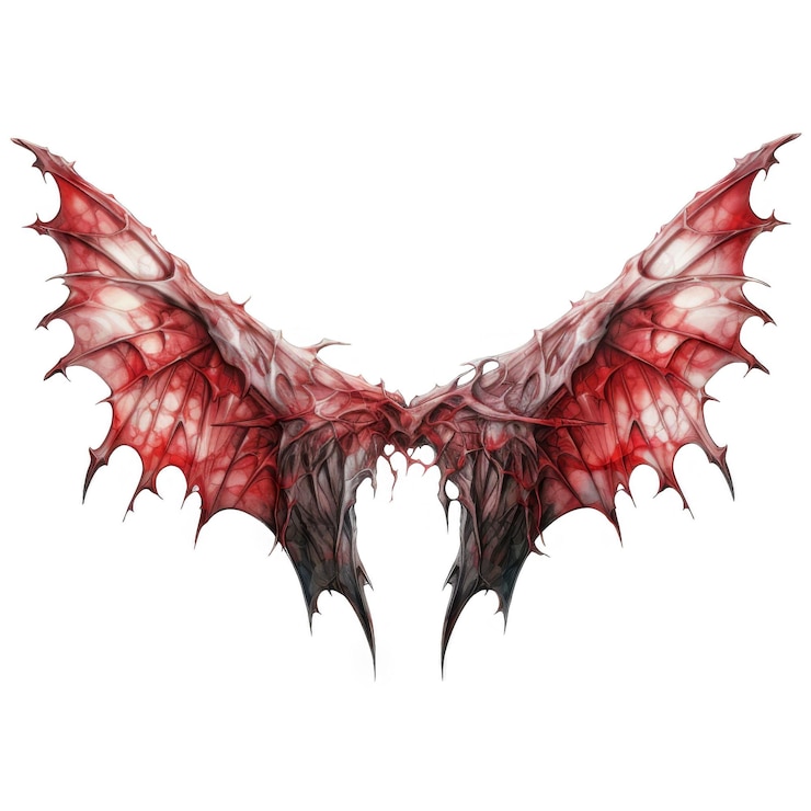 PSD ghastly crimson dragon wings with intricate veined structure