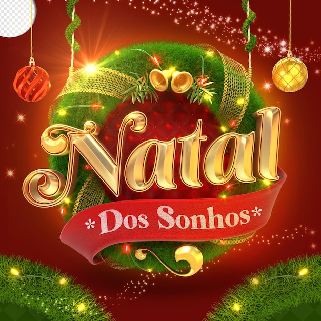 Ghirlanda di Natale PSD con luci dorate e abbellimenti PSD premium