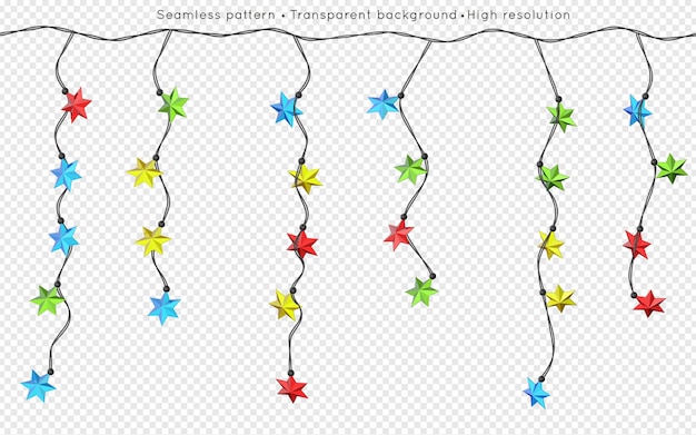 Ghirlanda elettrica di Natale senza cuciture con lampadine colorate brillanti su uno sfondo trasparente 3d render