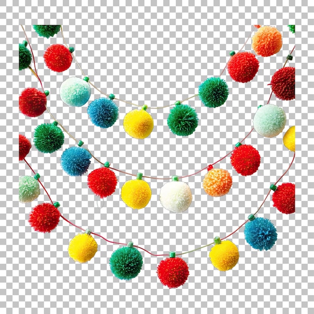 Ghirlande di pom pom di Natale ornamenti di palla sfondo isolato